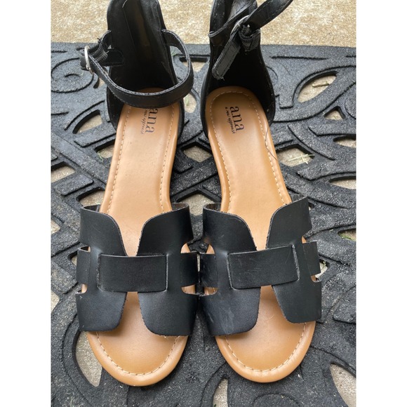a.n.a Shoes - ANA A New Approach Legion Black H-Strap Ankle Buckle Flat Sandals Womens 9.5M